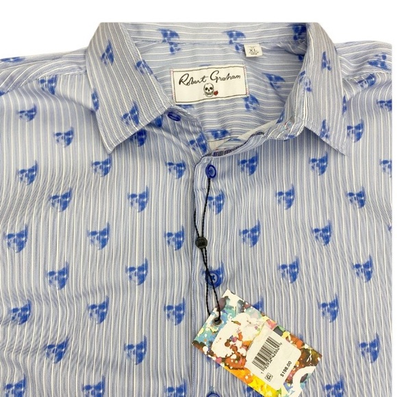NWT Robert Graham Hockney Skull-Print Button-Down Shirt in Blue  Size XL - Picture 15 of 16